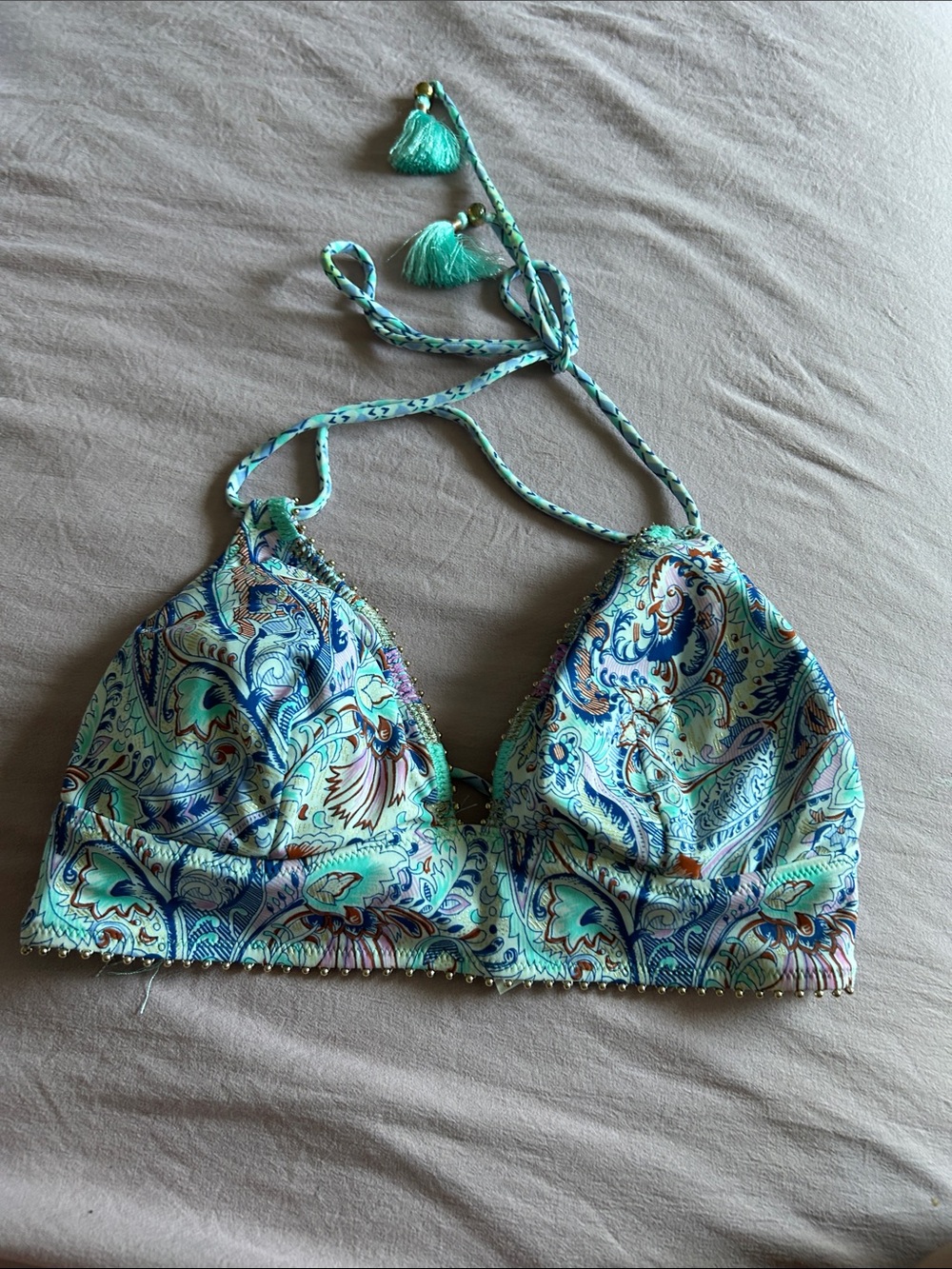 Victoria's Secret Paisley Triangle Bikini Top in Aqua and Teal